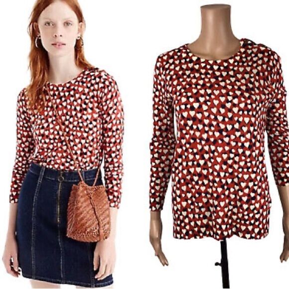 J. Crew | Tippi Merino Wool Valentine Hearts Sweater in Rust Red | S - Picture 1 of 6